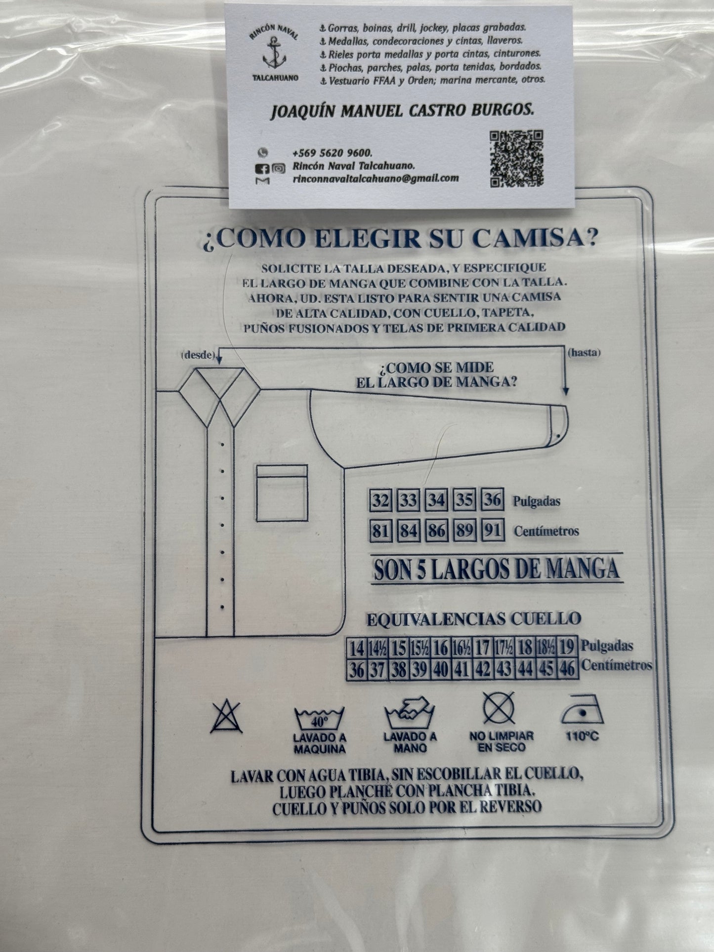 Camisa manga larga, femenina o masculina con o sin porta palas.