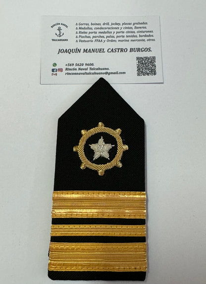 Palas flexibles y rígidas para Capitán de Corbeta y sus equivalentes en la marina mercante, bordadas con hilos de oro