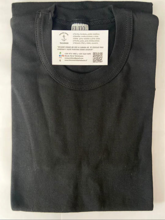 Polera negra manga corta 100% algodón en todas las tallas