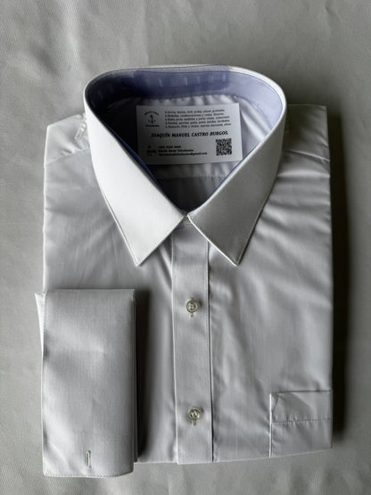 Camisa blanca doble puño para hombre y camisa doble puño blanca para mujer (con tapa botones), en todas las tallas (para colleras)