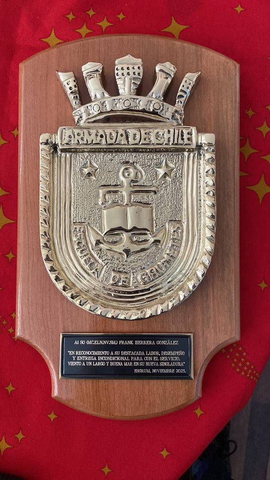 Escudo de bronce de distintas unidades y reparticiones