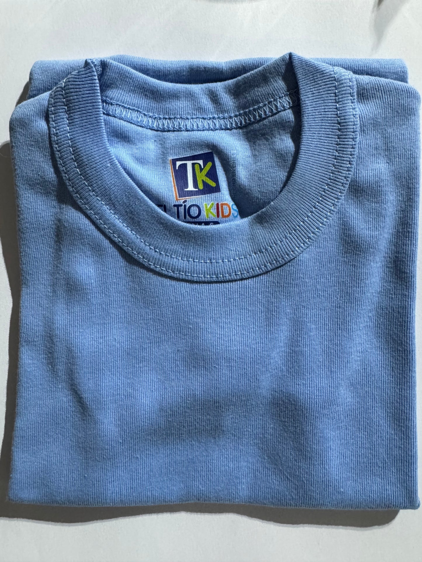 Polera Kids manga corta 100% algodón celeste, tallas 2 a la 12