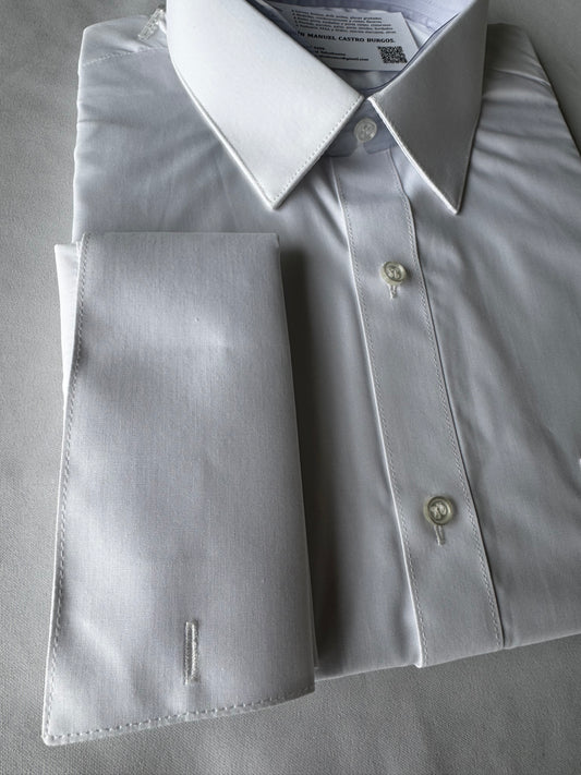 Camisa blanca doble puño para hombre y camisa doble puño blanca para mujer (con tapa botones), en todas las tallas (para colleras)