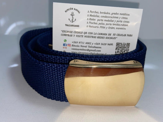 Cinturón azul marino con hebilla de bronce